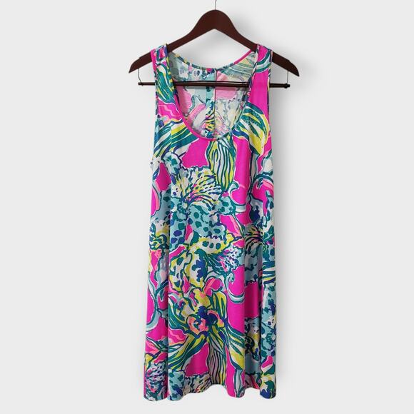 Lilly Pulitzer Dresses & Skirts - Lilly Pulitzer Melle Trapeze Tank Dress Sz Large Magneta Hottie Colorful Floral